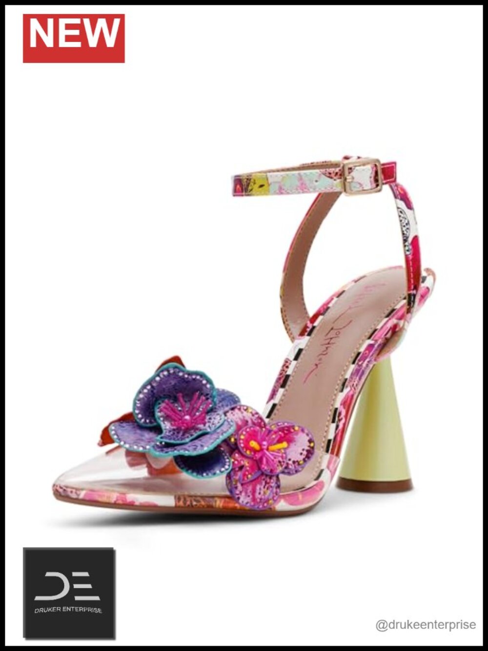 Floral Applique Ankle Strap Heeled Sandals